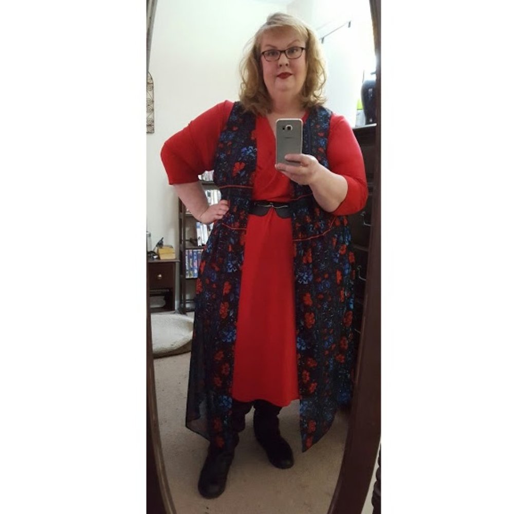 City Chic Folk Dance Sheer Kimono Duster, 24